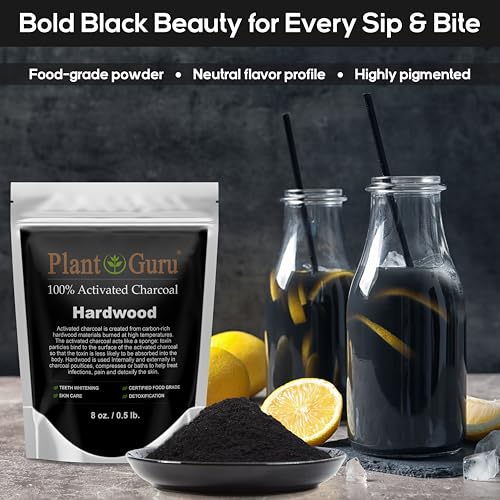 Plant Guru Activated Charcoal Powder 4 oz. HARDWOOD - Food Grade Kosher Non-GMO - Teeth Whitening, Facial Mask and Soap Making. Promotes Natural Detoxification and Helps Digestion