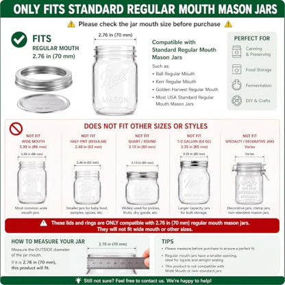 Canning Lids, Mason Jar Lids for Regular Mouth Mason Jars, 2.76 in(70 mm), Superb Reusable Lids & Rings, Compatible with Ball Mason Jars and Other Brands, Food-Grade & Airtight for Canning Jar - size: 10Lids + 10Rings for Regular Mouth Jar