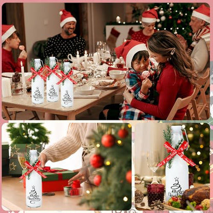 Sieral 12 Pack Christmas Tree Swing Top Glass Bottle 8oz Clear Flip Top Beer Brewing Bottles with Ribbon and Artificial Branches for Liquids Wine Christmas Xmas Gifts - style: Christmas Tree