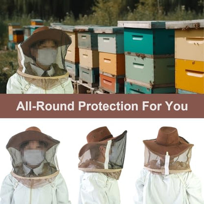2 Pack Beekeeping Cowboy Hat, Beekeeping Hat with Veil Bee Veil Hat with Visibility Veil Professional Beekeeper Hat Beekeeping Protective Gear - style: Kit B