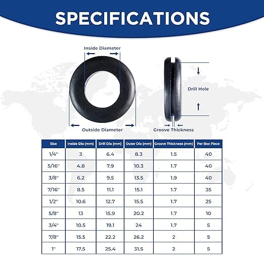 Rubber Grommets kit for Wiring- 205pcs Assorted in 9 Sizes 1",1/2",1/4", 3/4", 3/8", 5/8", 5/16", 7/8",7/16 "-Waterproof & Tear Resistant Firewall Grommets Perfect for Safe Sealing in Automotive. - size: 9 Sizes-205pcs