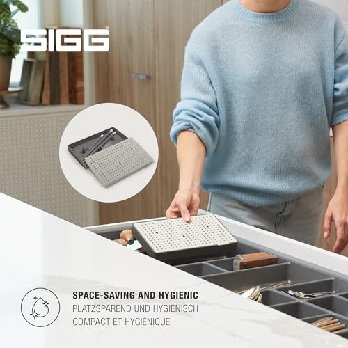SIGG - Elara Bottle Drainer - Non-Slip - Waterproof drip Tray - Scratch-Free Rubberised Holders - BPA-Free & Dishwasher Safe - Swiss Design - Made in the EU - Grey