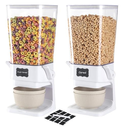 Cereal Dispenser Countertop with Cereal Bowls,16 Labels & Pen, Cereal Containers Storage, Candy Dispenser, Dry Food Dispenser For Pantry - Not Easy to Crush Food (White, 2 Pack) - color: White 2Pack
