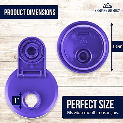 Mason Jar Lids Wide Mouth Plastic 4 pack-USA Made-Flip Cap Screw Top Pour Spout Drink Hole - Leak-proof for Kerr and Ball Canning Jars-Airtight for Drinks to Go and Controlled Pouring-Violet Purple - color: Purple