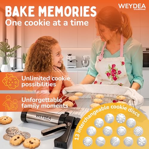 Cookie Press Gun Kit 23 in 1 - Stainless Steel Cookie Maker with 13 Discs, 8 Piping Tips & Silicone Baking Mold - Cookie Making Kit for DIY Baking