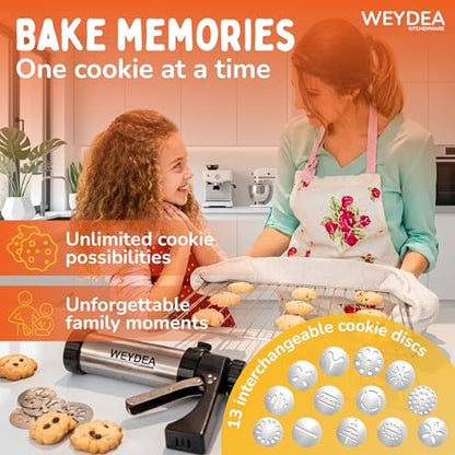 Cookie Press Gun Kit 23 in 1 - Stainless Steel Cookie Maker with 13 Discs, 8 Piping Tips & Silicone Baking Mold - Cookie Making Kit for DIY Baking