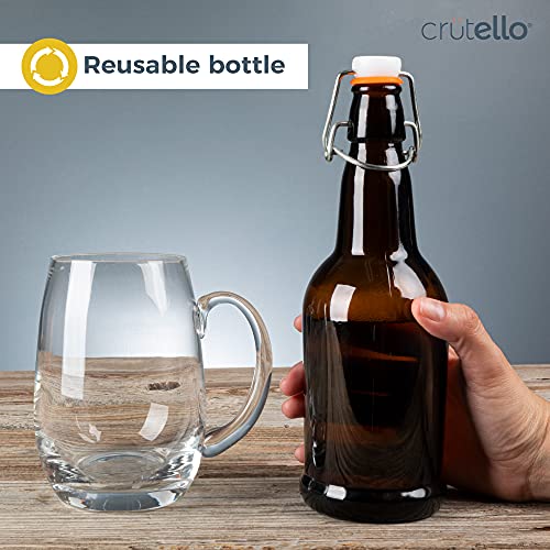 Crutello 16 Ounce Amber Glass Flip Top Beer Bottle for Brewing - Kombucha, Soda, Juice - 12 Pack 16 Oz Glass Bottles with Lids for Fermentation, Storage, Drinking - A Family-Owned American Brand