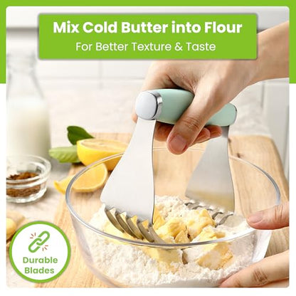Spring Chef XL Stainless Steel Pastry Cutter Tool for Baking - Heavy Duty Dough Blender - Butter & Dough Cutter Tool with Sharp Blades - Pastry Blender for Easy Mixing - Dishwasher Safe - Mint | Heavy Duty Dough Mixer with Stainless Steel Blades, Butter C