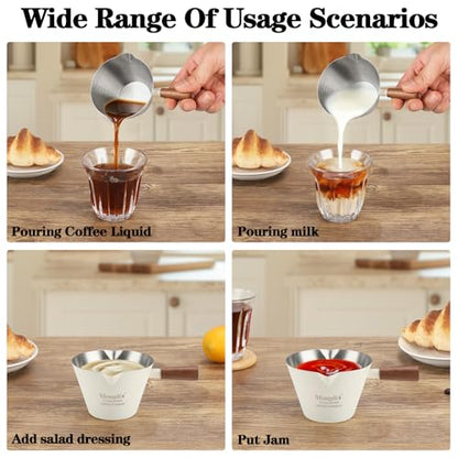 Mongdio Espresso Measuring Cup, Stainless Steel Espresso Shot Cups with Wooden Handle and Double Spouts, 6.8OZ/200ML, White - color: White, size: 6.8oz