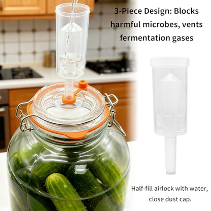 2 Pack Fermentation Jars with Weights & Airlocks, 1 Gallon Wide Mouth Kimchi Containers Pickle Jar Fermenting Jar Kit for Kombucha, Sauerkraut, Kimchi and Pickles
