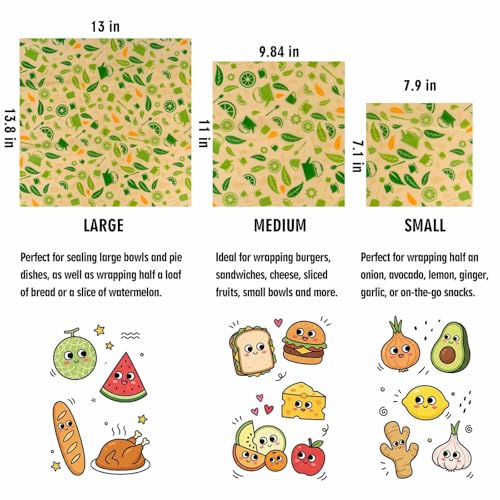 Beeswax Wraps for Food, Lemon 3 Pack (S, M, L) Reusable Food Wraps, Bread Sandwich Wrap, Zero Waste, Organic, Plastic-Free Food Storage Wrap - color: Lemon