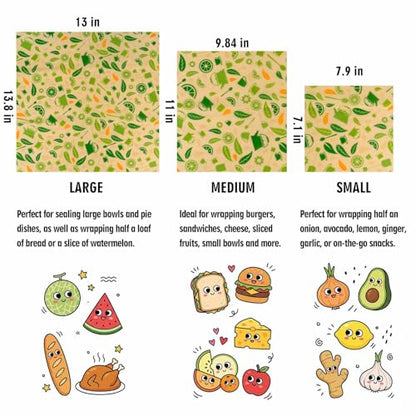 Beeswax Wraps for Food, Lemon 3 Pack (S, M, L) Reusable Food Wraps, Bread Sandwich Wrap, Zero Waste, Organic, Plastic-Free Food Storage Wrap - color: Lemon