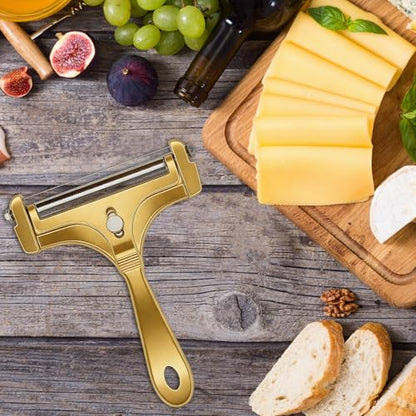Cheese Slicer, AIDOIT Stainless Steel Wire Cheese Slicer, Adjustable Thickness Cheese Cutter with 8 Extra Wires for Soft, Semi-hard, Hard Cheeses, Gold - color: Gold