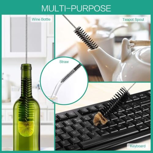 16 Inches Bottle Brush with Long Handle, Stainless Steel Wire Compact Multi-Use Bendable & Flexible Cleaning Narrow Neck Beer Bottles Brush,Durable Household Washing Tools for Vase Pipes Sink