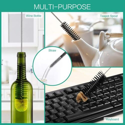 16 Inches Bottle Brush with Long Handle, Stainless Steel Wire Compact Multi-Use Bendable & Flexible Cleaning Narrow Neck Beer Bottles Brush,Durable Household Washing Tools for Vase Pipes Sink