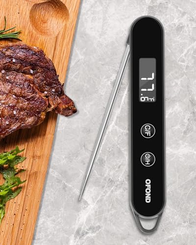 Meat Thermometer Digital for Cooking and Grilling,Instant Read Food Thermometer with Battery,Folding Accurate Probe Kitchen Thermometer for BBQ,Backlit LCD,Store by Magnet and Hook (Black) - color: Black