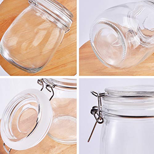 Betrome 25 oz 6 Pack Clear Glass Jars With Airtight Lids, Preserving Jars | 750ml Wide Mouth Storage Containers with Leak Proof Rubber Gasket, Mason Jars With Hinged Lids For Kitchen Storage Canisters