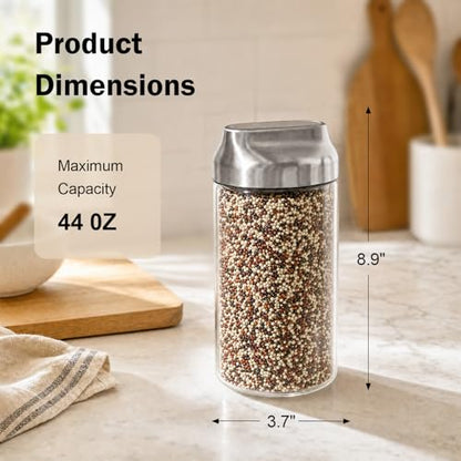 Aelga Glass Storage Jars with Lids - 44oz Sugar Coffee Canister Clear Airtight Food Containers for Coffee Beans, Pasta, Nuts, Cereal & More - size: 44 OZ