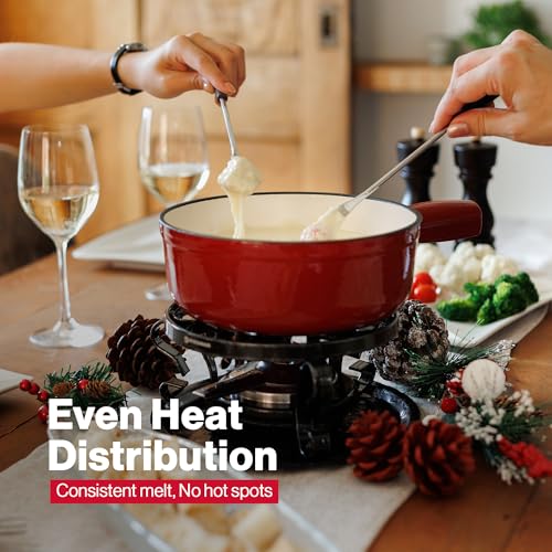 Swissmar Lugano Cast Iron Cheese Fondue Set, 9-Piece, 2 QT / 2 L - Ideal for Melting Cheese, Chocolates, Caramel, & More - Perfect for Kitchen Collection & Gift Giving - Cherry Red - color: Cherry Red