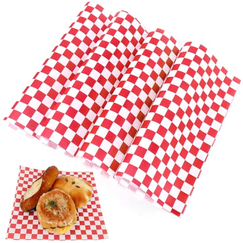 200 Pcs Wax Paper Sheets for Food,8.5x8.5" Food Basket Liners, Red and White Checkered Sandwich Wraps Paper,for Burgers Bread Restaurant Barbecue Picnic(Red) - color: Red