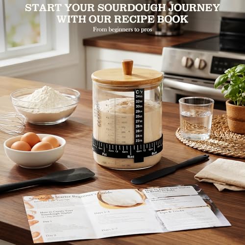 SheeChung 50oz Sourdough Starter Jar, Wide Mouth Sourdough Jar Glass, Bamboo Lid, Cloth Cover, Date Tracker, Scraper, Sourdough Starter Kit, Fermentation Jars, Sour Dough Bread Baking Supplies, 2 Pack - size: 50 Ounce (Pack of 2)