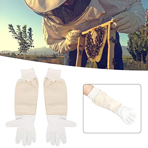 Sheepskin Beekeeping Gloves XXL, Full Hands Protection, Long Sleeves, Canvas and Goat - Skin Leather - Superior Sting Resistance, Ergonomic Mobility, Ideal for Beginners (XL) - size: XL