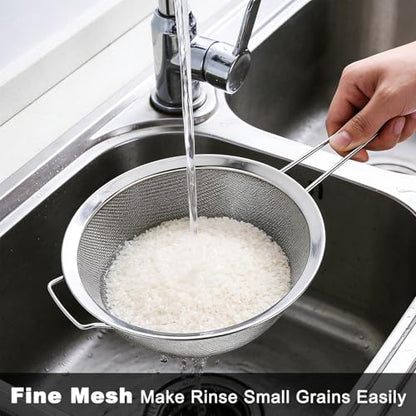 7.87" Fine Mesh Strainer Set with Sturdy Handle, Stainless Steel Sieve Flour Sifter, Kitchen Metal Colander for Rice, Quinoa, Pasta, Fruit, 2 Pack | Food Grade Stainless Steel, No Nust, Fine Mesh Strainer For Rice, Quinoa, Sifting Flour - size: 7.87"