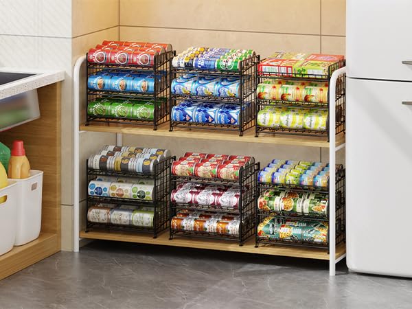 JKsmart 3-Tier Stackable Can Organizer, Storage Can Rack for Kitchen Pantry Cabinet, Holds Up to 72 Cans, Multifunctional Can Dispenser for Snacks Soda - size: 3 Tier-2 Pack