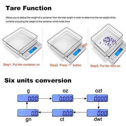 Digital Kitchen Scale,High Precision Stainless Steel Multifunction Food Scale Grams and Ounces Back-Lit LCD Display Small Pocket Jewelry Scales Auto Off,Tare,PCS,UNTS/Mode (3kg/0.1g) - size: 3kg/0.1g