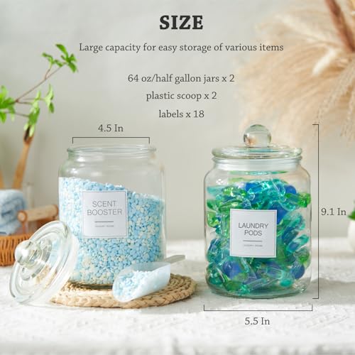 FyndraX Half Gallon Glass Jars - Large Airtight Containers with Scoop and Labels for Organization and Storage Laundry, Bath Room, Kitchen and Pantry Holder, Set of 4 - color: 4 Pack