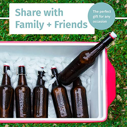 Otis Classic Swing Top Glass Bottles, Amber, Ceramic Cap, Set of 6, 16 oz | Clear Bottle, Includes Marker & Labels, For Juice, Water, Kombucha, Wine, Beer Brewing, Kefir Milk, Eggnog - color: Amber - Ceramic caps