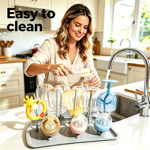 Baby Bottle Drying Rack, Large Vertical Bottle Dryer Rack Holder for Countertop,Baby Bottle Holder Storage Station for Pacifiers,Pump Accessories Stand,Grey