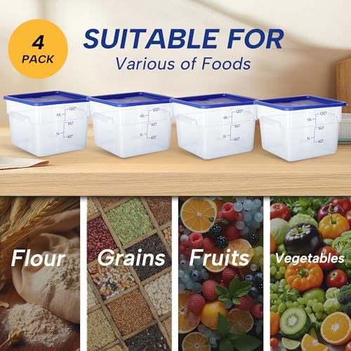 4 Pack 12 Quart Food Storage Containers with Lids, Polycarbonate Square Commercial Food Containers, NSF, Clear, New Version - color: 12Qt-New Version