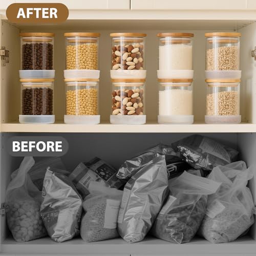 TBWIND 17oz Round Glass Storage Containers with Bamboo Lids – 12 Pack Small Airtight Clear Spice Jars for Pantry Organization, Kitchen Dry Food, Flour, Spice, Coffee Beans, Staples & Snacks - color: Round/17oz/12pcs