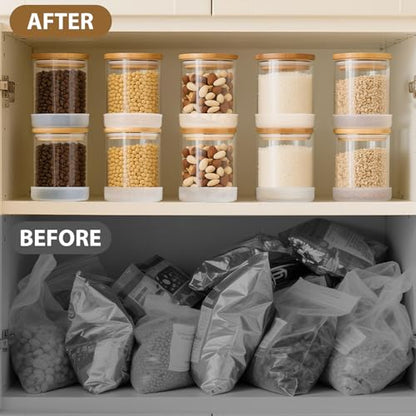 TBWIND 17oz Round Glass Storage Containers with Bamboo Lids – 12 Pack Small Airtight Clear Spice Jars for Pantry Organization, Kitchen Dry Food, Flour, Spice, Coffee Beans, Staples & Snacks - color: Round/17oz/12pcs
