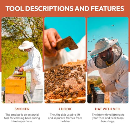 Bee Keeping Starter Kit | 11-Piece Beekeeping Supplies Set | Hive Tool & Stainless Steel Bee Smoker | Includes Water Resistant Tool Bag – Beekeeping Essentials for Beginners & Experts