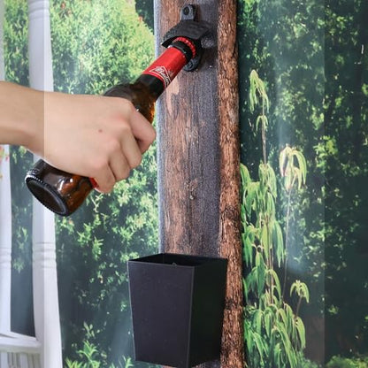 Black Bottle Cap Catcher Wall Mounted Narrow 3-1/2“ Stainless Steel Beer Cap Bucket Screw in Wood Post Fridge - color: Black
