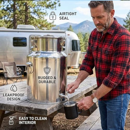 1 gal 2 gal 3 gal 4 gal 5 gal 10 gal Stainless Steel Water Dispenser Jug, Milk Can Pail with Tight Lid, Freestanding Drink Dispenser Bucket for Accommodate Milk Juice Wine(No Spigot,35L/9.25Gal) - color: No Spigot, size: 35L/9.25Gal