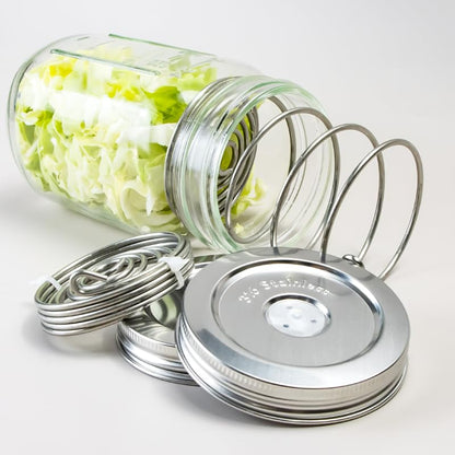 Stainless Steel Fermentation Lids Kit with Springs and Silicone Airlock for 16/24/32/64Oz Wide Mouth Mason Jars, Fermenting Set for Pickling, Kimchi, Kombucha & Sauerkraut (3PCS) - color: 3PCS