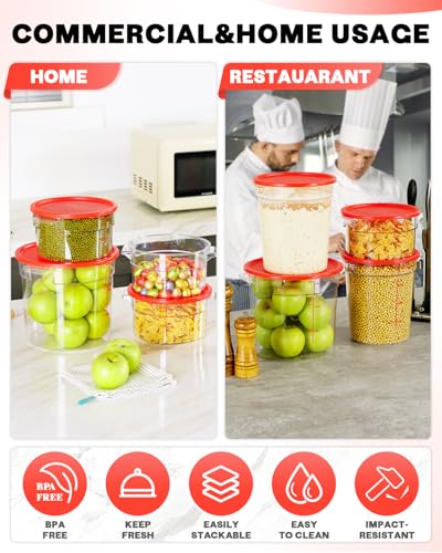 6QT NSF Round Food Storage Containers with Lids: 4 PCS [Total Food Grade][Hot&Cold Resistant] Dough Proofing Container for Pizza, Bread with Measuring Spoons Included(BPA FREE) (RED) - color: K5-6QT-4PCS-ROUND-RED