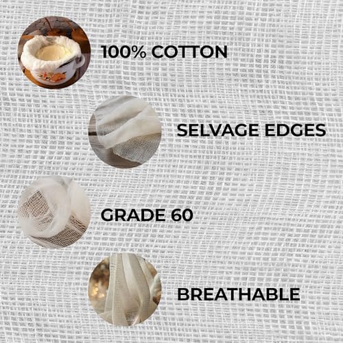 Dark White Premium Reusable Cheesecloth 100% Organic Cotton for Straining, Cooking, Nut Milk, Durable, Chemical-Free, Multi-Purpose Fabric for Crafts, and Household Needs (8 Yard Roll - Grade 50) - size: 8 Yard Roll - Grade 50