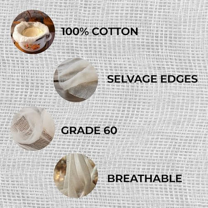 Dark White Premium Cheesecloth for Straining – 4 Yard Roll 2 Pack, Grade 50 Unbleached Organic Cotton Cheese Cloth, Reusable Food Grade Cooking Cloth for Nut Milk, Cheese Making & Kitchen Use - size: 4 Yard Roll - Grade 50