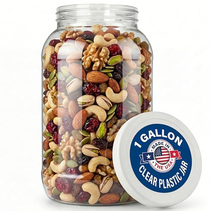1 Gallon Large Plastic Jar with Lid (1 Pack) - Food Safe & Air Tight - Clear Storage Gallon Container with Lid - Wide Mouth Food Storage Containers - Large Candy Jar for Kitchen & Pantry Organization - size: 1 Pack
