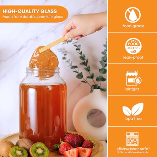 FastRack 1 Gallon Mason Jar with White Airtight Lid | Regular Glass Canisters with Airtight Lids | Large Mouth Glass Jar for Food Storage, Canning, Fermentation, Pickling - size: 1 Pack