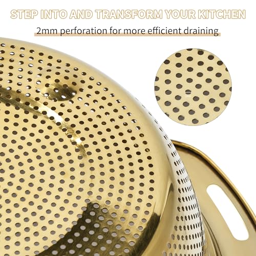 Gulex Colander Stainless Steel 3-quart with Bowls, Strainer Kitchen, Gold - color: Gold, size: 3QT