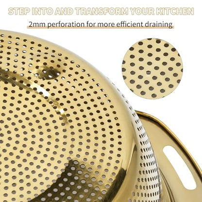 Gulex Colander Stainless Steel 5-quart with Bowls, Strainer Kitchen, Gold - color: Gold, size: 5QT