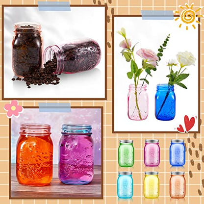 뚜껑이 있는 946.4ml(32온스) 컬러 메이슨 병 6개, 넓은 입구 쿼트 통조림 병, 대형 빈티지 유리병, 보관 산세 보존, 발효 DIY 공예 및 장식, 식기 세척기 사용 불가, 6가지 색상