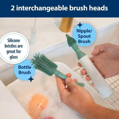 Dr. Brown's Electric Silicone Brush Set | Spinning Handle, 3 Brushes to Clean Baby Bottles, Spouts, Nipples, and Straws, BPA-Free