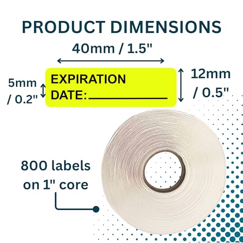 Expiration Date Stickers for Food, Medical & Lab Use - 800 Fluoro Yellow Write-on Small Labels (12mm x 40mm / 0.5" x 1.5") in Dispense Box. Strong Latex-Free Adhesive & Indirect Food/Medical Safe Ink - style: Expiration Date