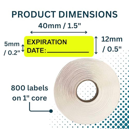 Expiration Date Stickers for Food, Medical & Lab Use - 800 Fluoro Yellow Write-on Small Labels (12mm x 40mm / 0.5" x 1.5") in Dispense Box. Strong Latex-Free Adhesive & Indirect Food/Medical Safe Ink - style: Expiration Date